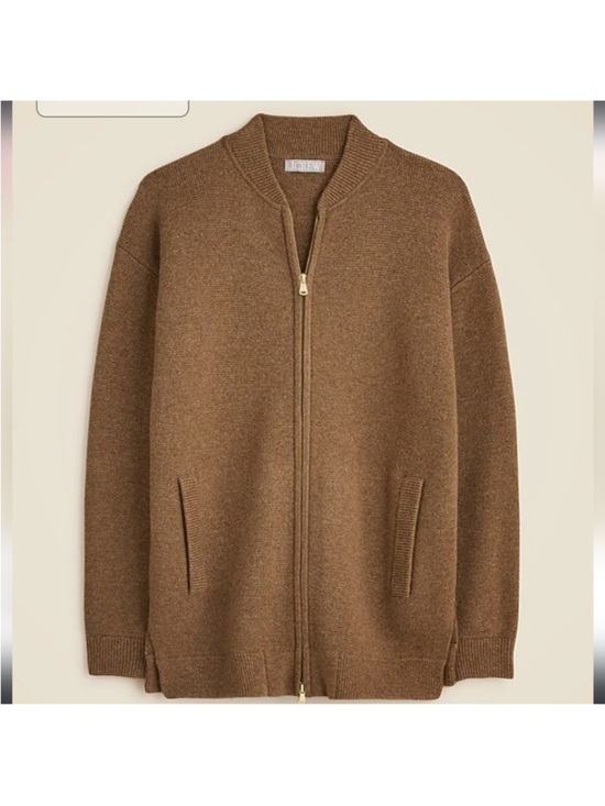 J. Crew Sweaters - J.crew Sz XXS Full-zip flight sweater-jacket Lambswool CM693 Heather Rich Camel